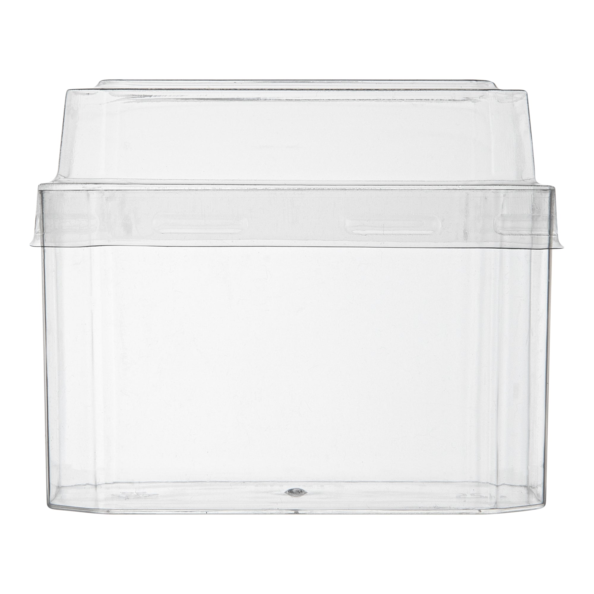 Mini Serve 3 oz Rectangle Clear Plastic Dessert Cup - with Lid - 3 1/4'' x 2'' x 2'' - 100 count box