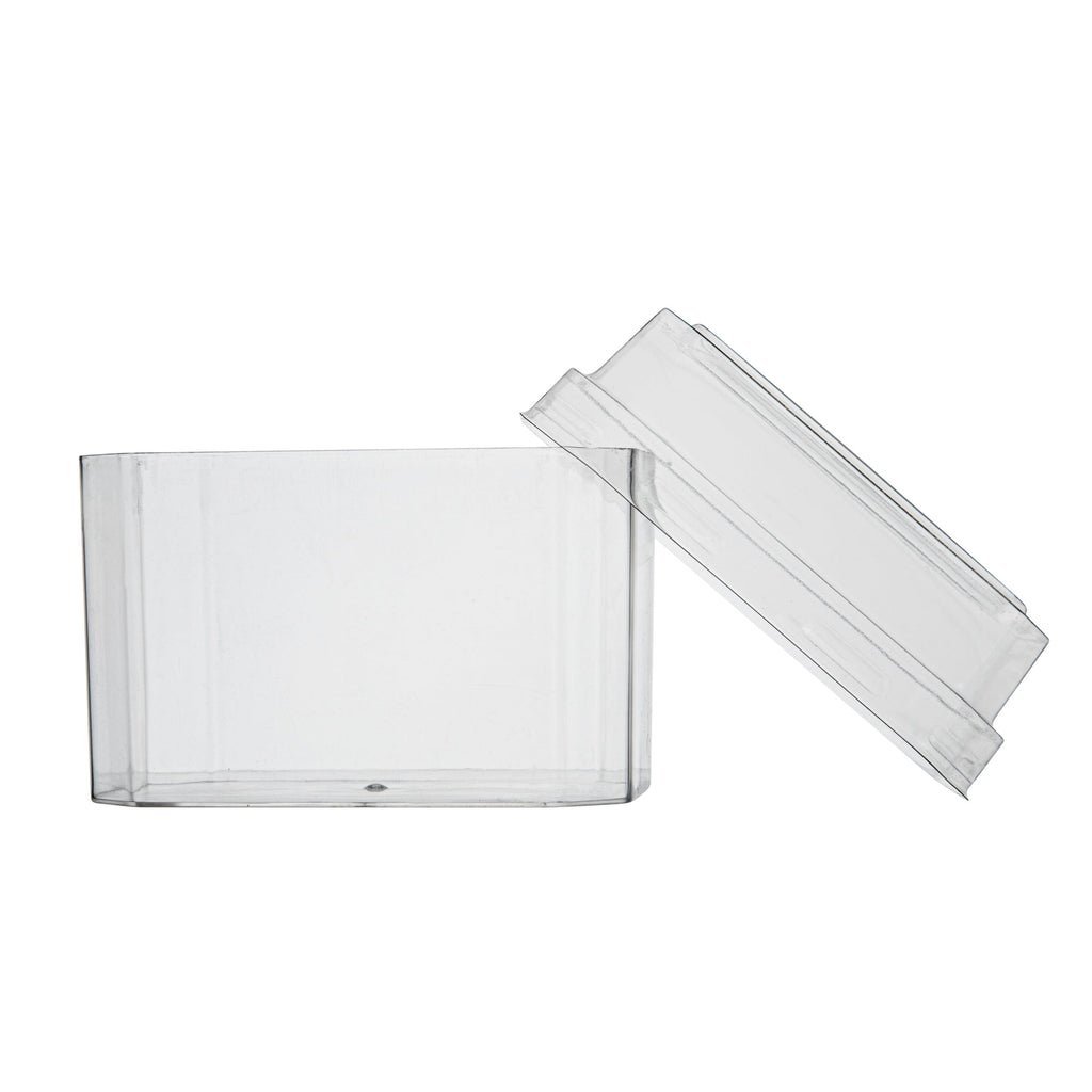 Mini Serve 3 oz Rectangle Clear Plastic Dessert Cup - with Lid - 3 1/4'' x 2'' x 2'' - 100 count box