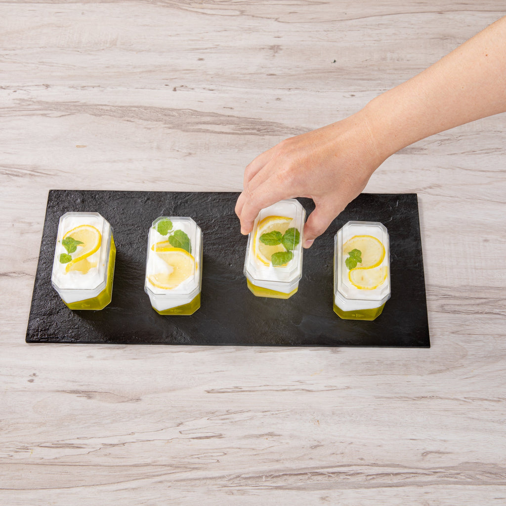 Mini Serve 3 oz Rectangle Clear Plastic Dessert Cup - with Lid - 3 1/4'' x 2'' x 2'' - 100 count box
