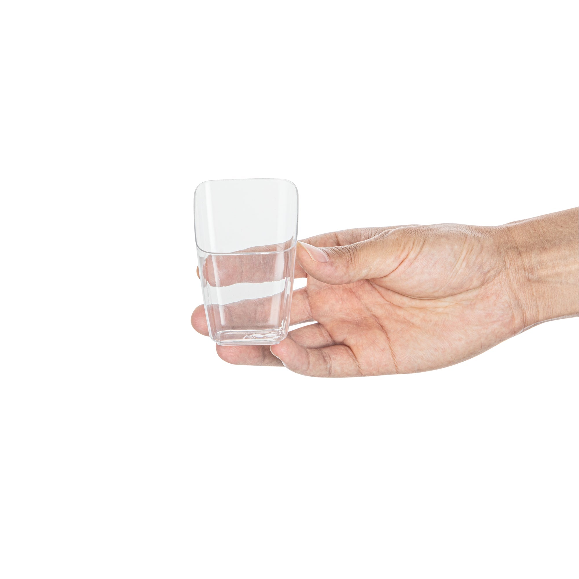 Mini Serve 2 oz Square Clear Plastic Dessert Cup Slanted - 2 1/4'' x 2 1/4'' x 3'' - 25 count box