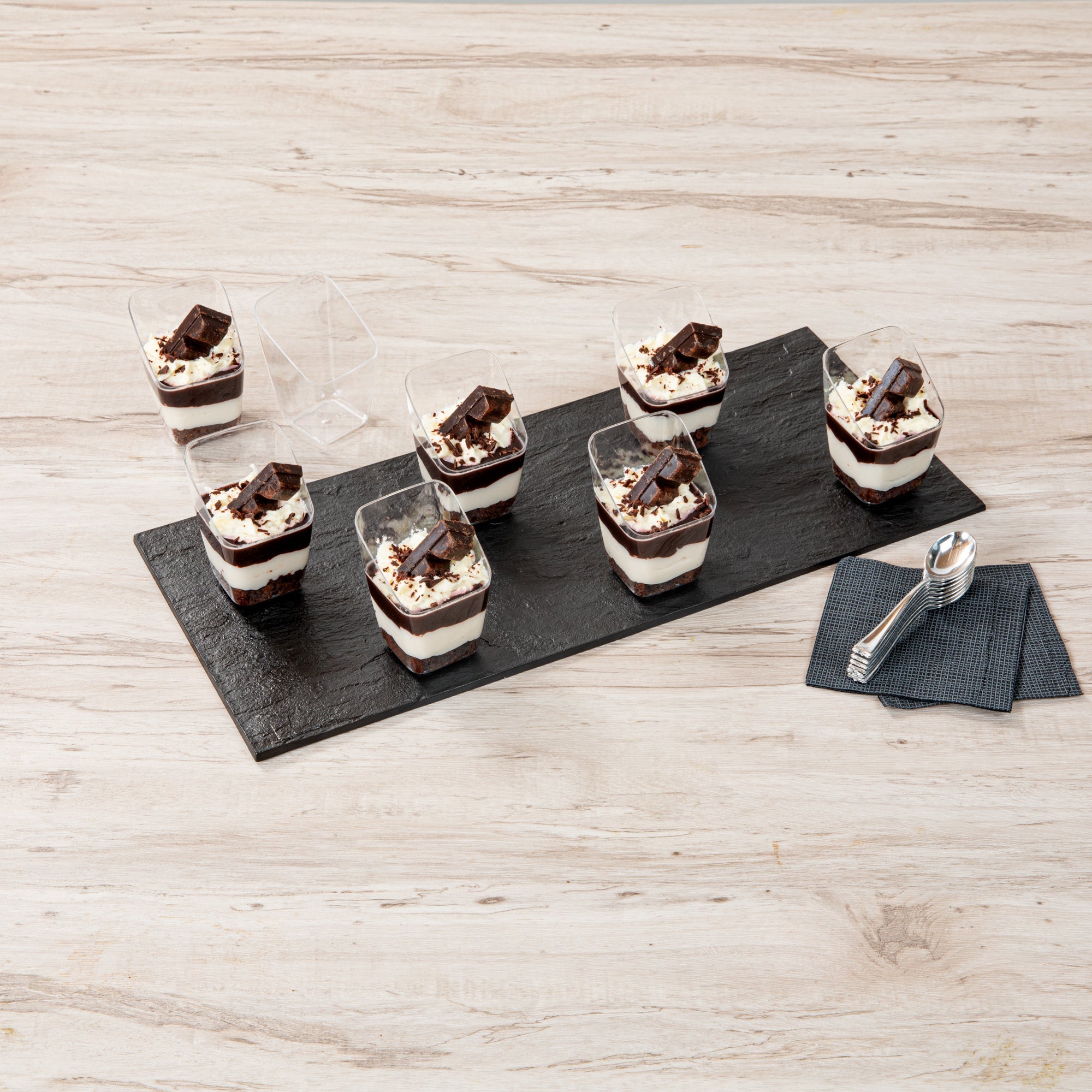 Mini Serve 2 oz Square Clear Plastic Dessert Cup Slanted - 2 1/4'' x 2 1/4'' x 3'' - 25 count box