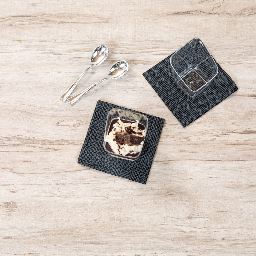 Mini Serve 2 oz Square Clear Plastic Dessert Cup Slanted - 2 1/4'' x 2 1/4'' x 3'' - 100 count box