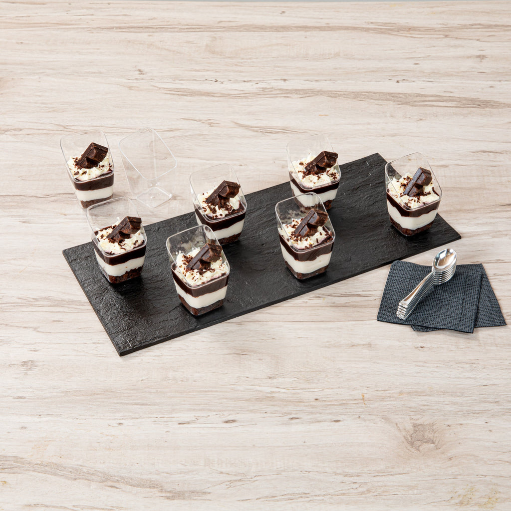 Mini Serve 2 oz Square Clear Plastic Dessert Cup Slanted - 2 1/4'' x 2 1/4'' x 3'' - 100 count box