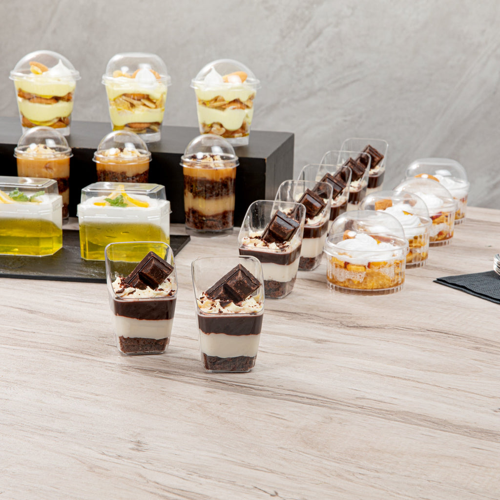 Mini Serve 2 oz Square Clear Plastic Dessert Cup Slanted - 2 1/4'' x 2 1/4'' x 3'' - 100 count box