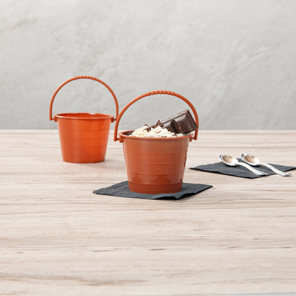 Mini Serve 2 oz Round Brown Plastic Dessert Bucket Cup - 3 1/4'' x 3 1/4'' x 2 1/4'' - 25 count box