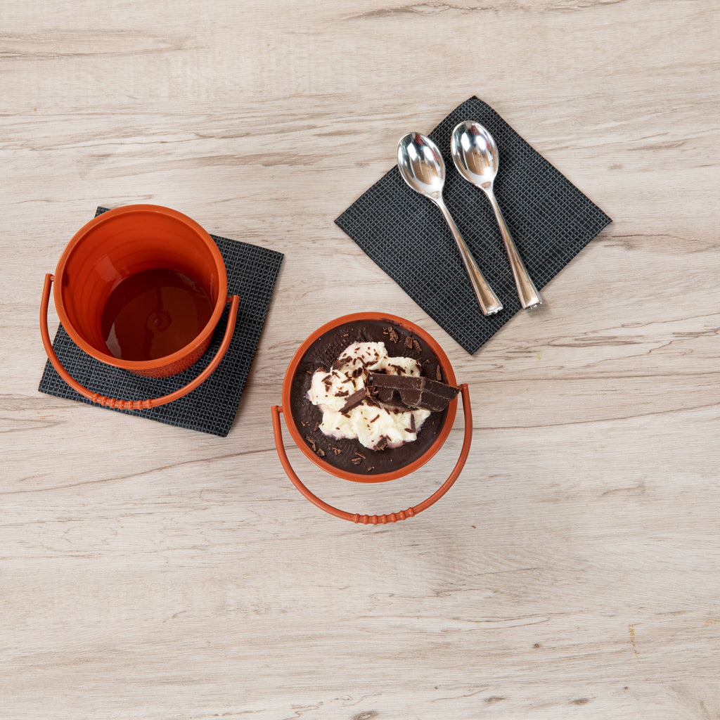 Mini Serve 2 oz Round Brown Plastic Dessert Bucket Cup - 3 1/4'' x 3 1/4'' x 2 1/4'' - 100 count box