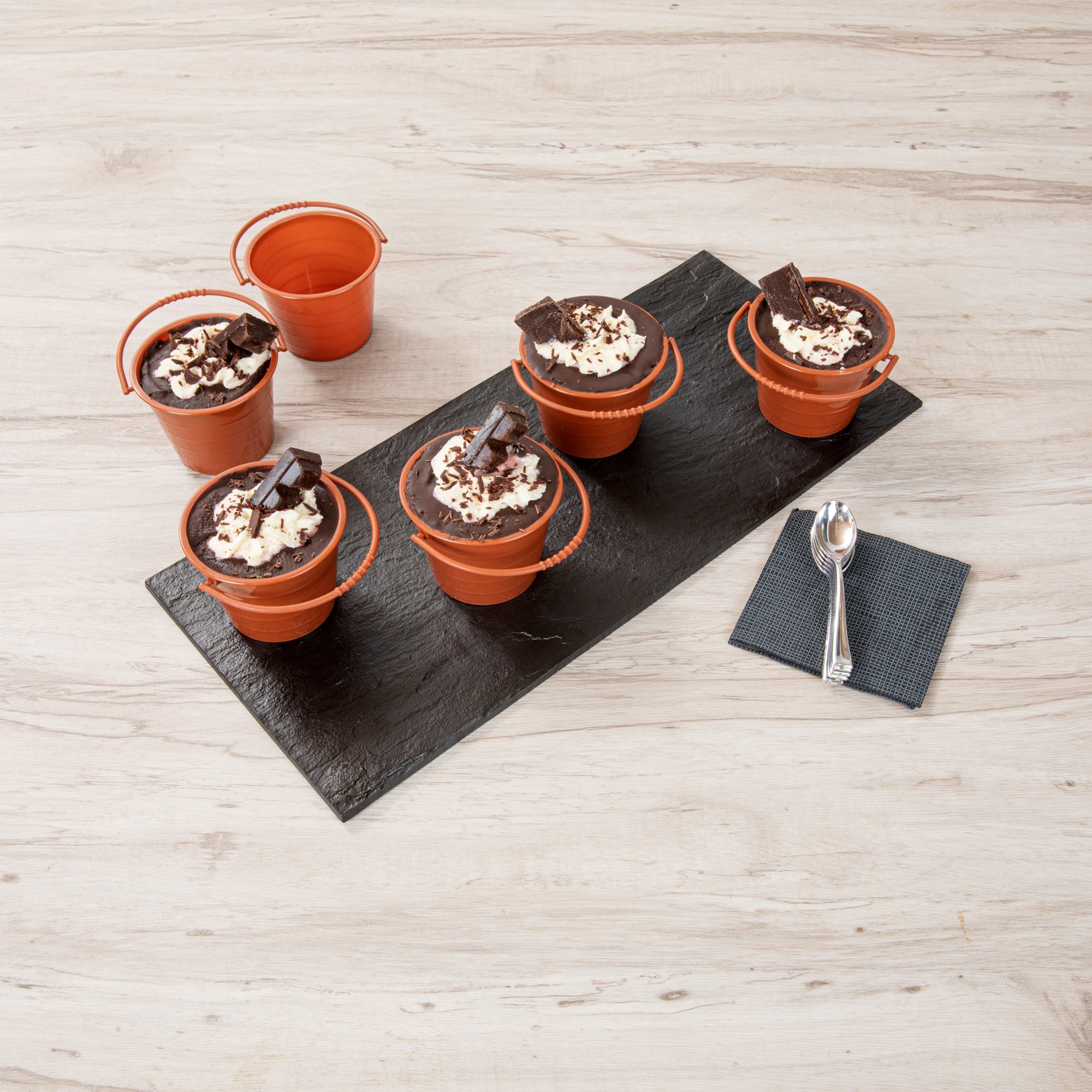 Mini Serve 2 oz Round Brown Plastic Dessert Bucket Cup - 3 1/4'' x 3 1/4'' x 2 1/4'' - 100 count box
