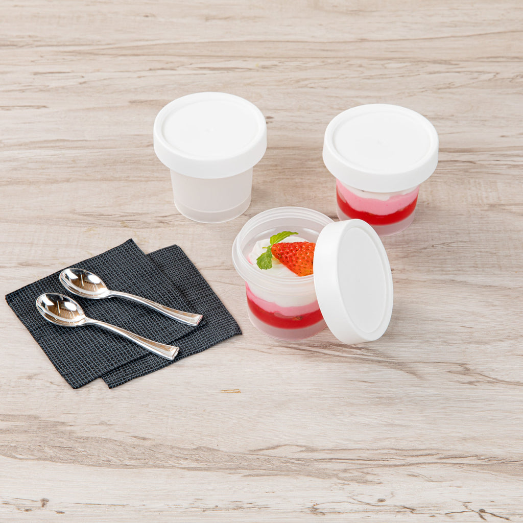 Mini Serve 5 oz Round Clear Plastic Dessert Cup - with Lid - 3'' x 3'' x 2 1/2'' - 25 count box