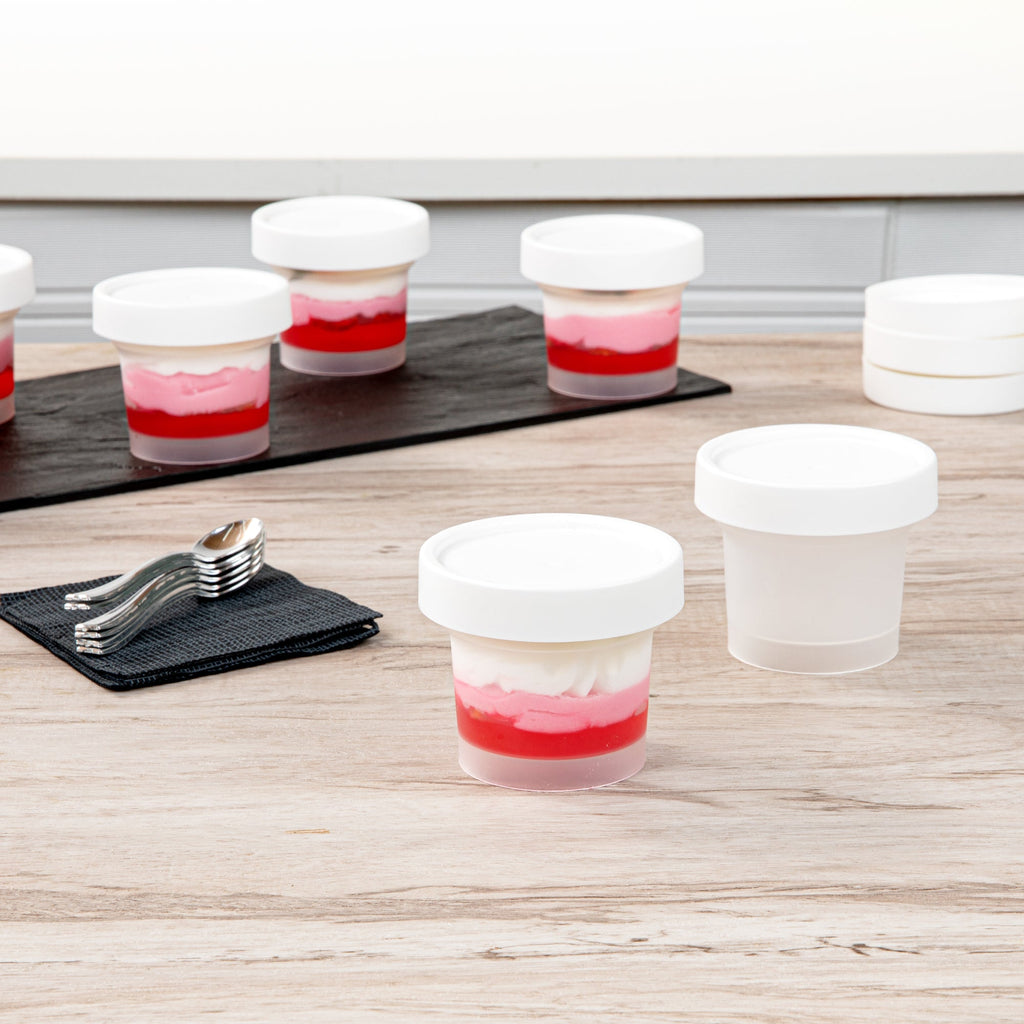 Mini Serve 5 oz Round Clear Plastic Dessert Cup - with Lid - 3'' x 3'' x 2 1/2'' - 25 count box