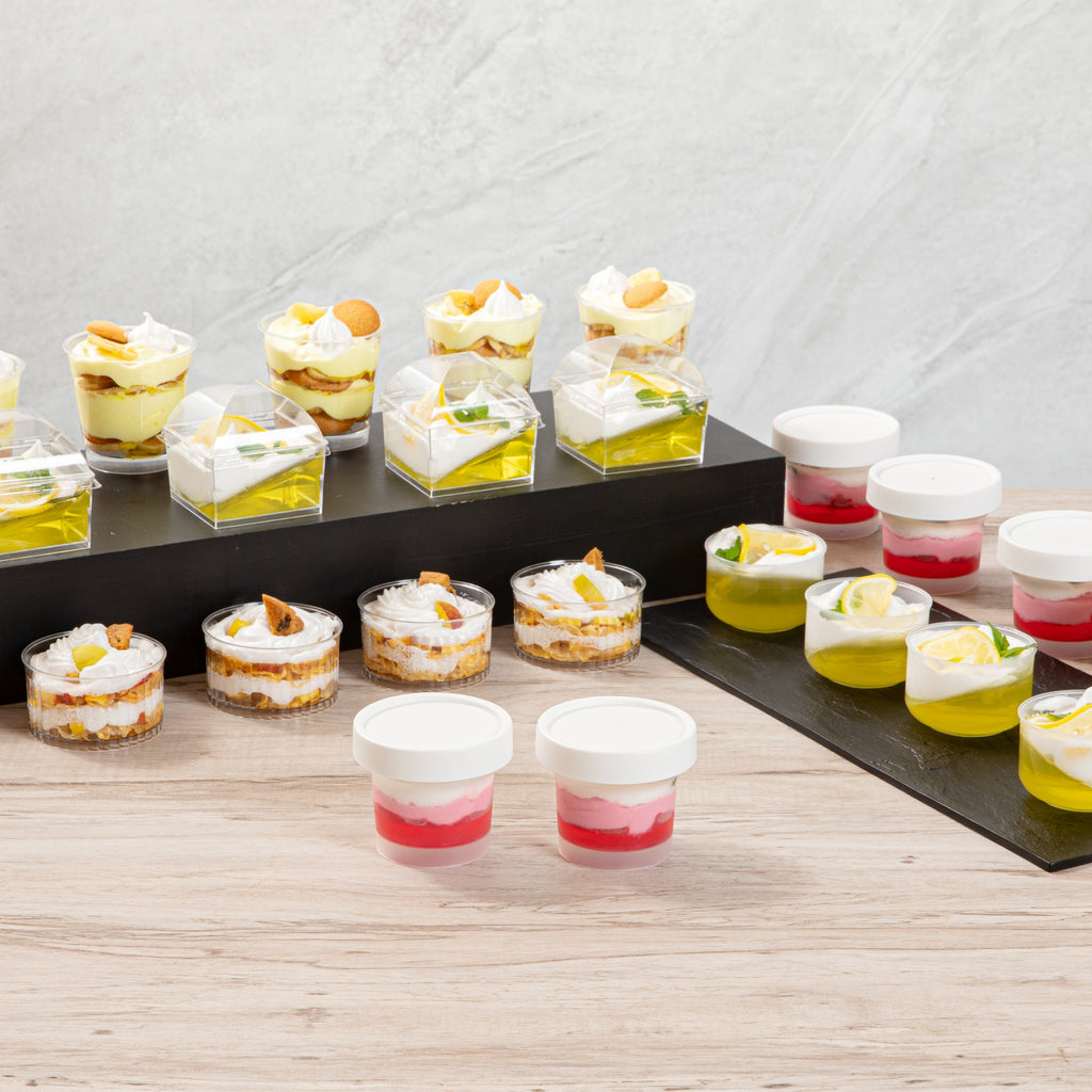 Mini Serve 5 oz Round Clear Plastic Dessert Cup - with Lid - 3'' x 3'' x 2 1/2'' - 25 count box