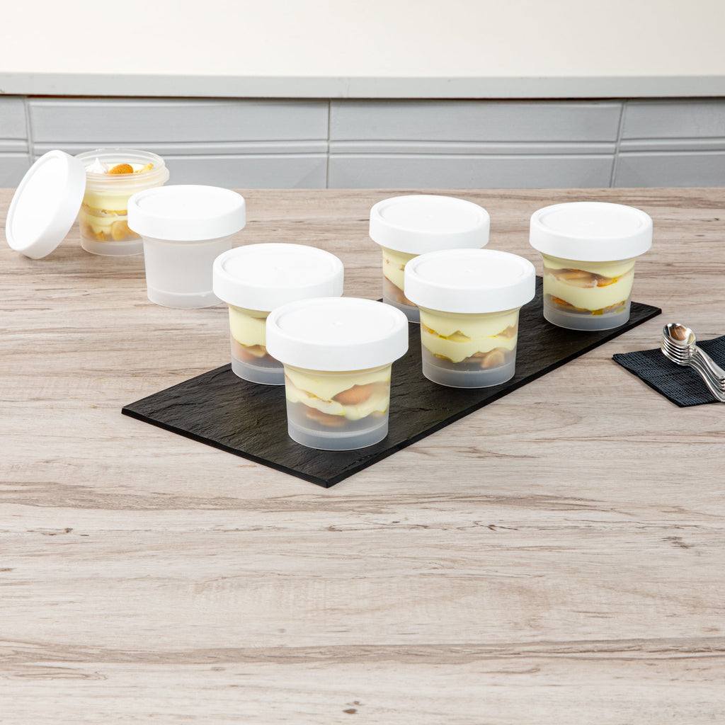 Mini Serve 8 oz Round Clear Plastic Dessert Cup - with Lid - 3 1/2'' x 3 1/2'' x 3'' - 25 count box