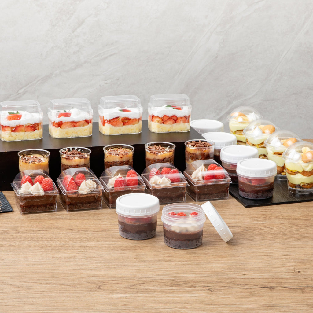 Mini Serve 7 oz Round Clear Plastic Dessert Cup - with Lid - 2 3/4'' x 2 3/4'' x 2 1/2'' - 100 count box