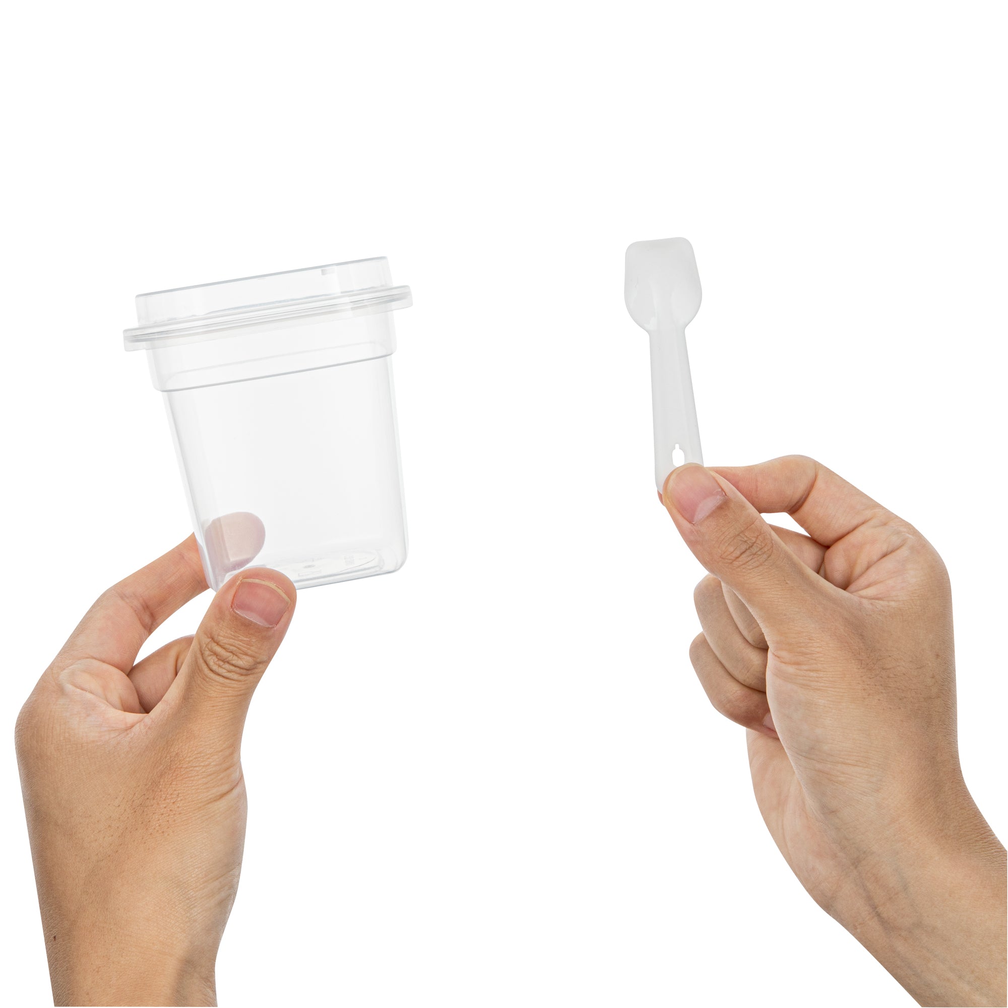 Mini Serve 7 oz Square Clear Plastic Dessert Cup - with Lid and Spoon - 3 1/4'' x 3 1/4'' x 3 1/2'' - 25 count box