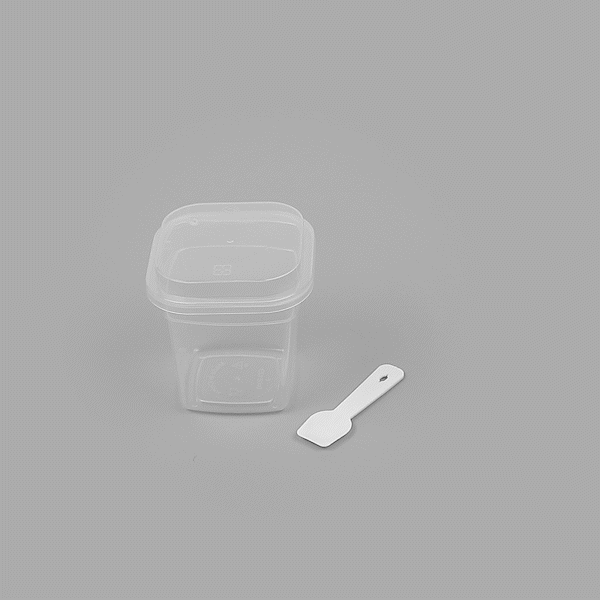 Mini Serve 7 oz Square Clear Plastic Dessert Cup - with Lid and Spoon - 3 1/4'' x 3 1/4'' x 3 1/2'' - 100 count box