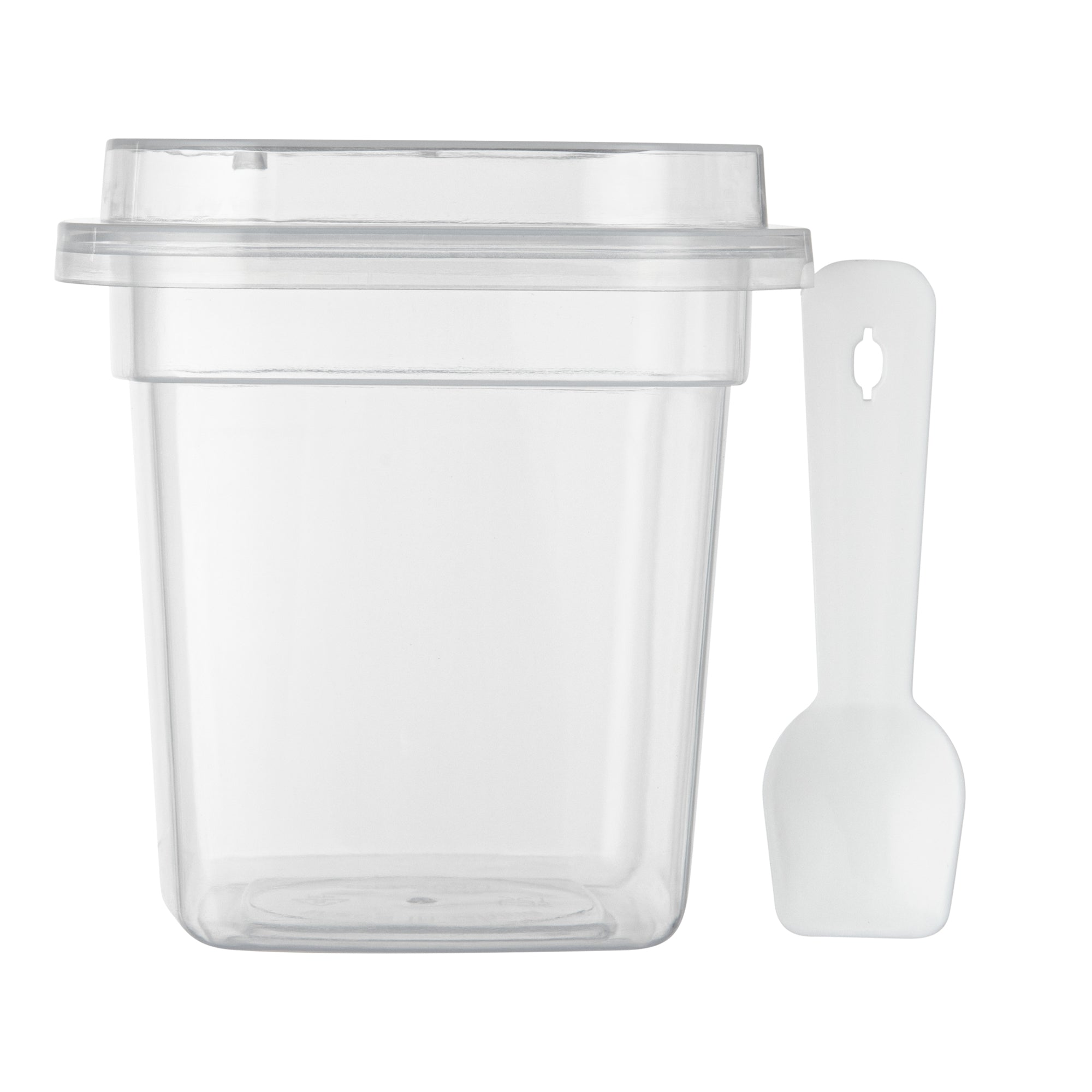 Mini Serve 7 oz Square Clear Plastic Dessert Cup - with Lid and Spoon - 3 1/4'' x 3 1/4'' x 3 1/2'' - 100 count box