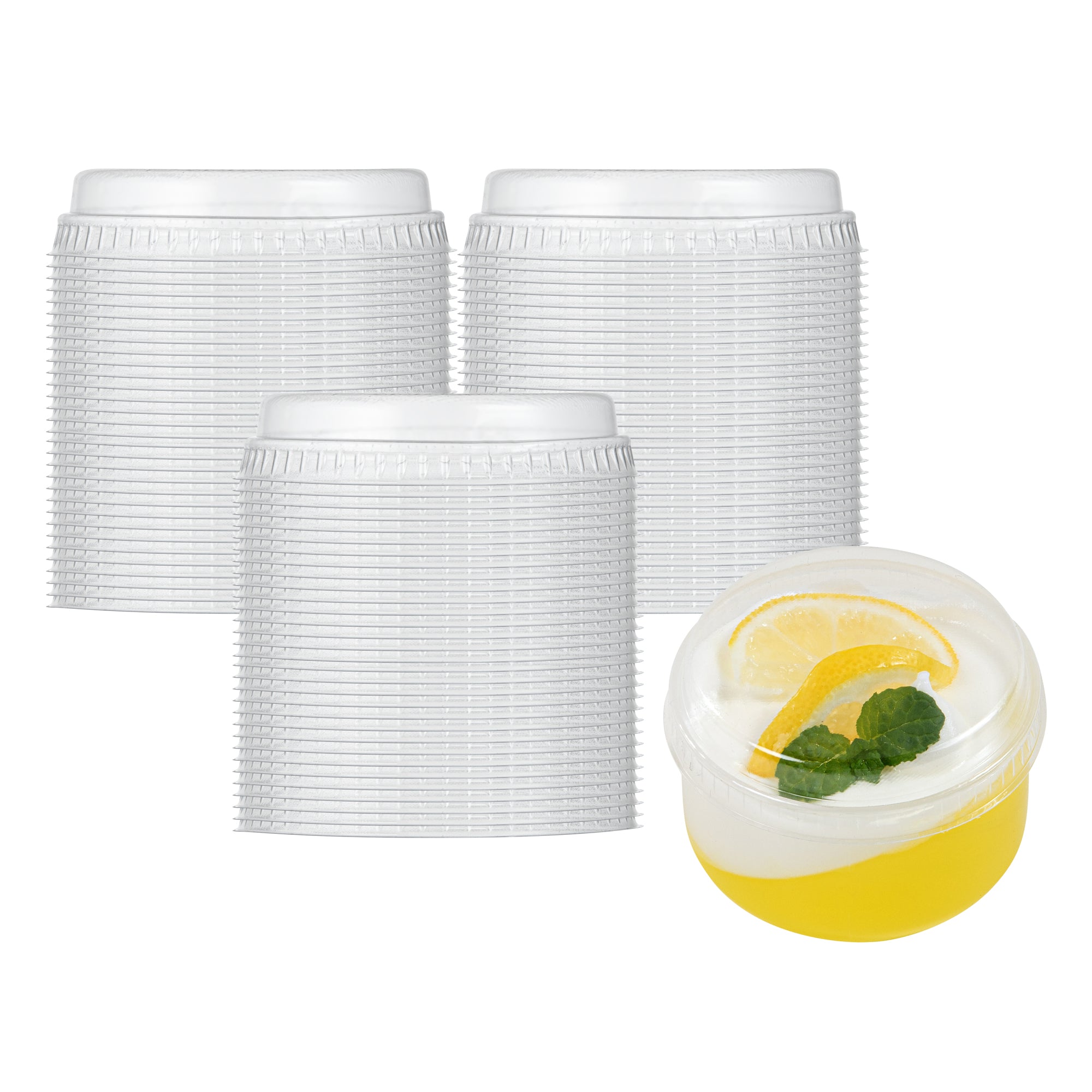 Mini Serve Round Clear Plastic Dome Lid - Fits 4 oz Dessert Cup - 25 count box