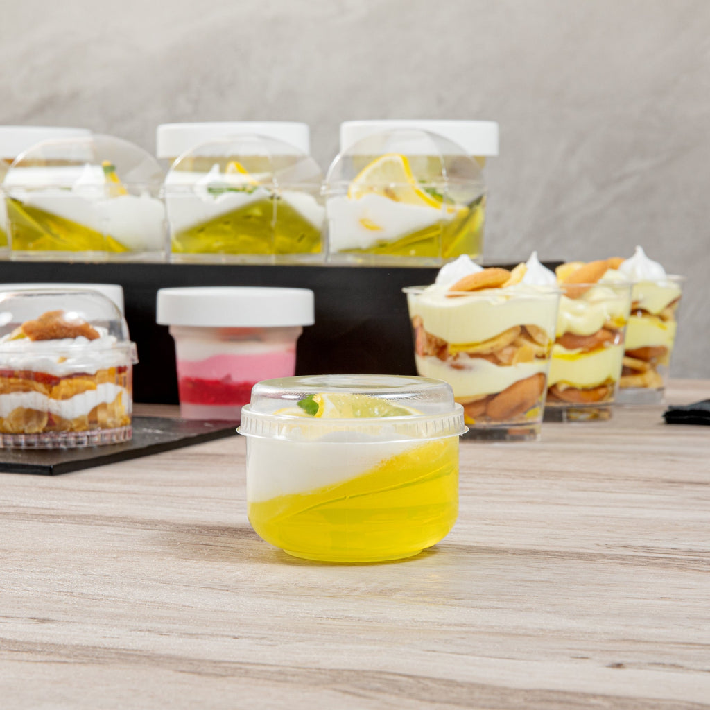 Mini Serve Round Clear Plastic Dome Lid - Fits 4 oz Dessert Cup - 100 count box