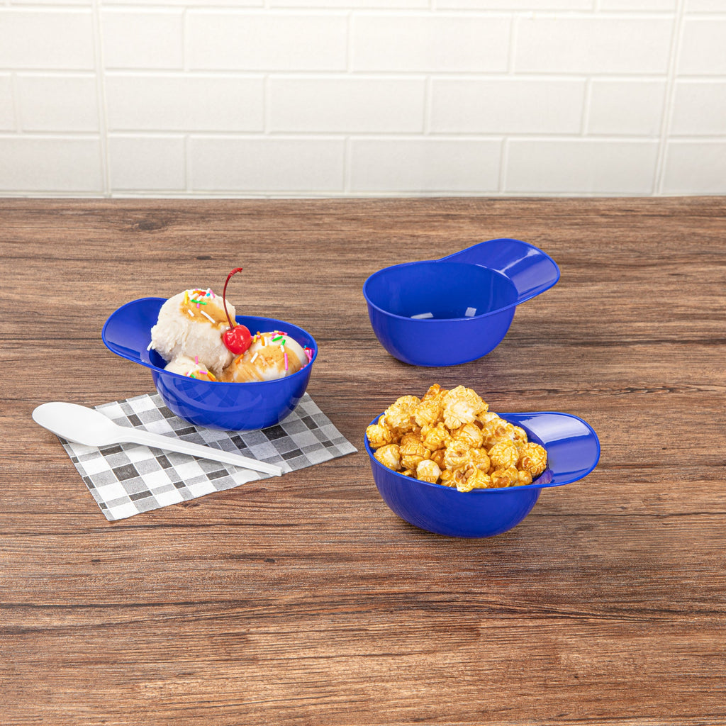 Mini Serve 8 oz Blue Plastic Baseball Helmet Ice Cream / Snack Bowl - 10 count box