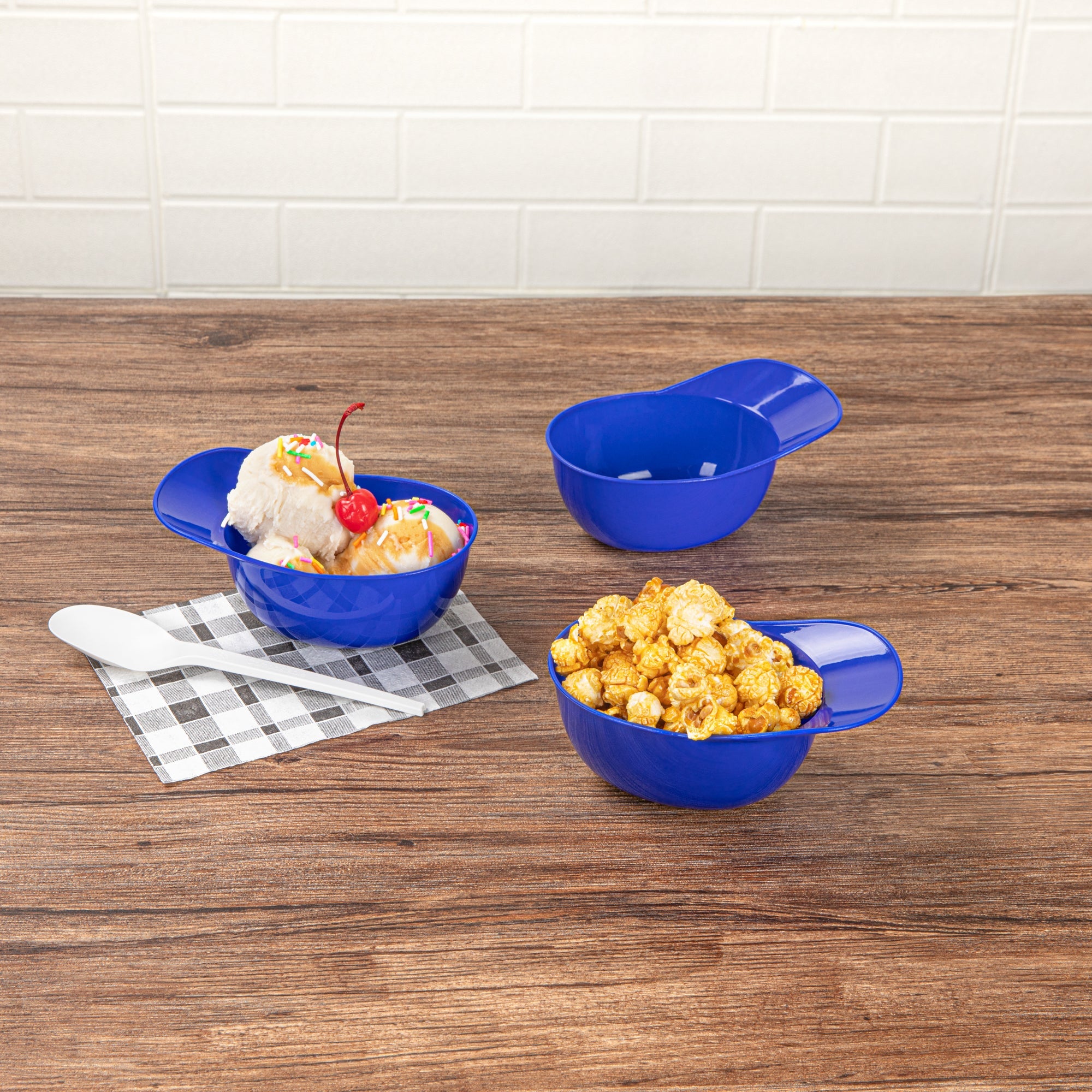 Mini Serve 8 oz Blue Plastic Baseball Helmet Ice Cream / Snack Bowl - 10 count box