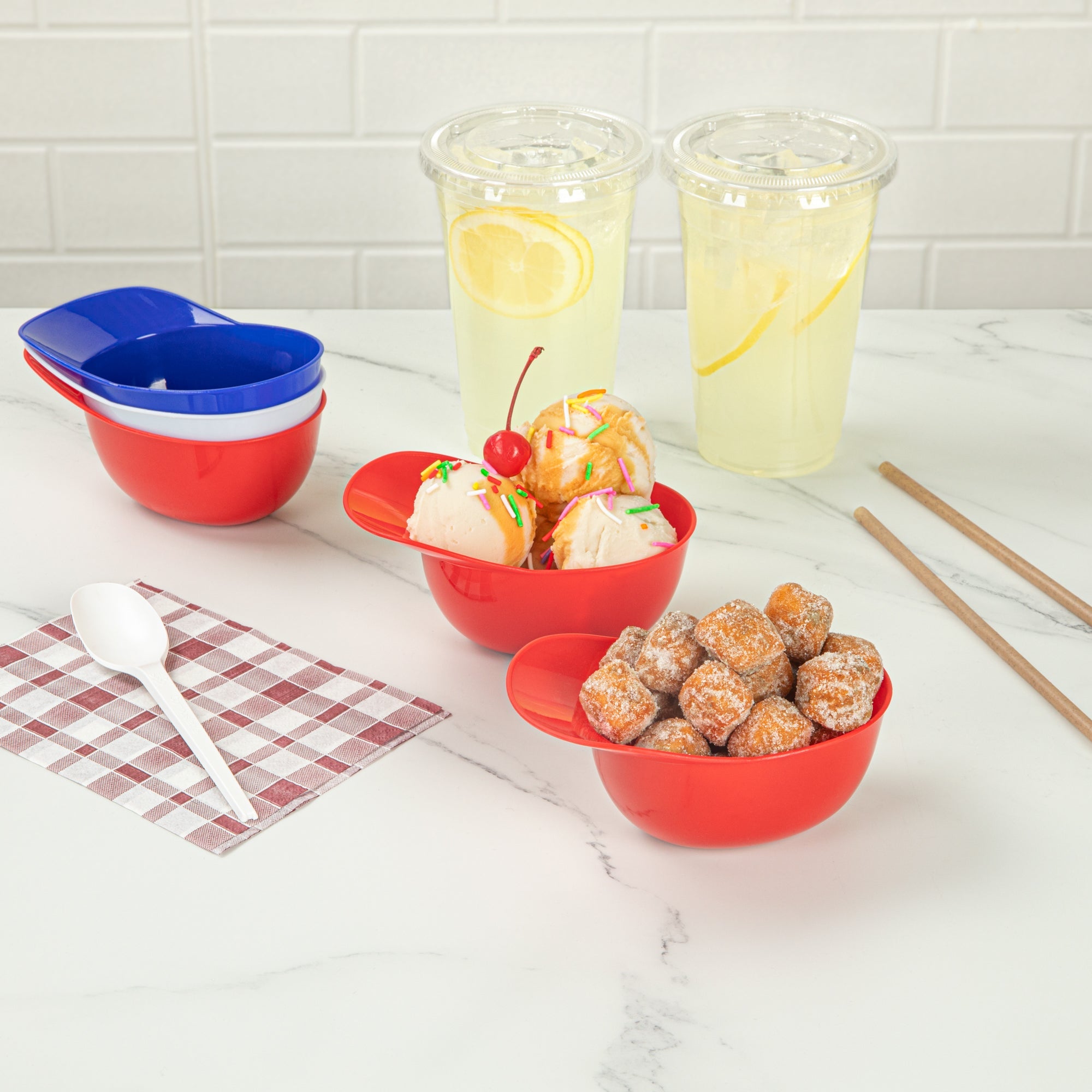 Mini Serve 8 oz Red Plastic Baseball Helmet Ice Cream / Snack Bowl - 10 count box