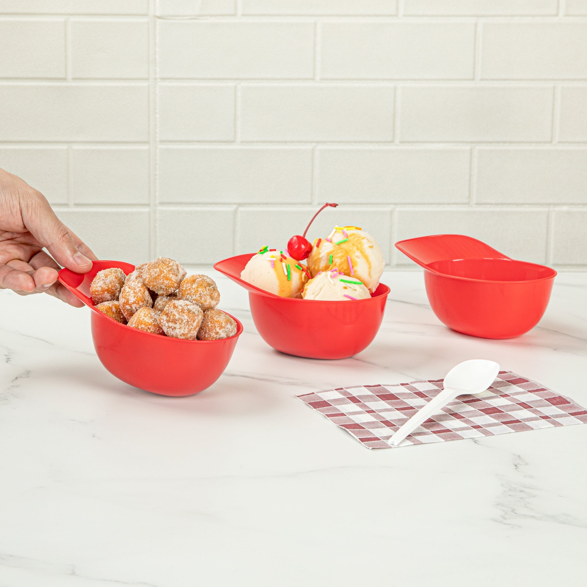 Mini Serve 8 oz Red Plastic Baseball Helmet Ice Cream / Snack Bowl - 10 count box