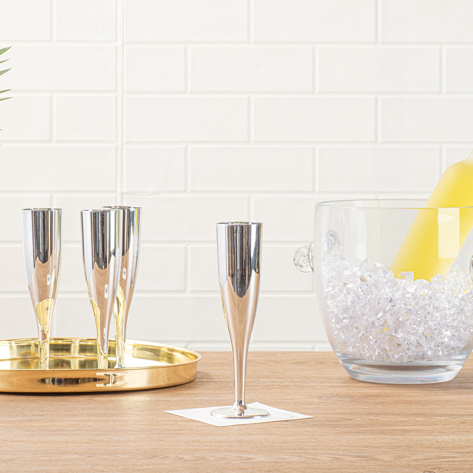 Bev Tek 5 oz Mirrored Plastic Champagne Flute - 2" x 2" x 8" - 25 count box