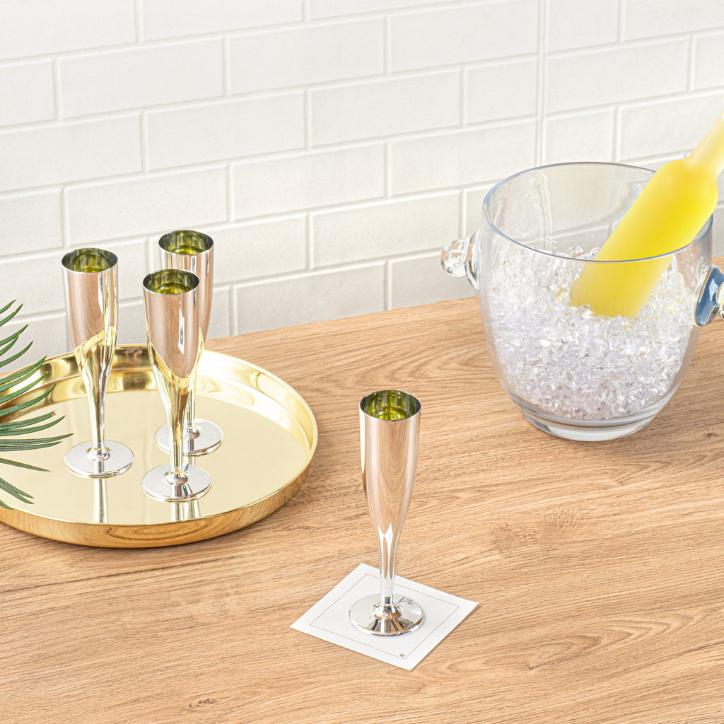Bev Tek 5 oz Mirrored Plastic Champagne Flute - 2" x 2" x 8" - 100 count box
