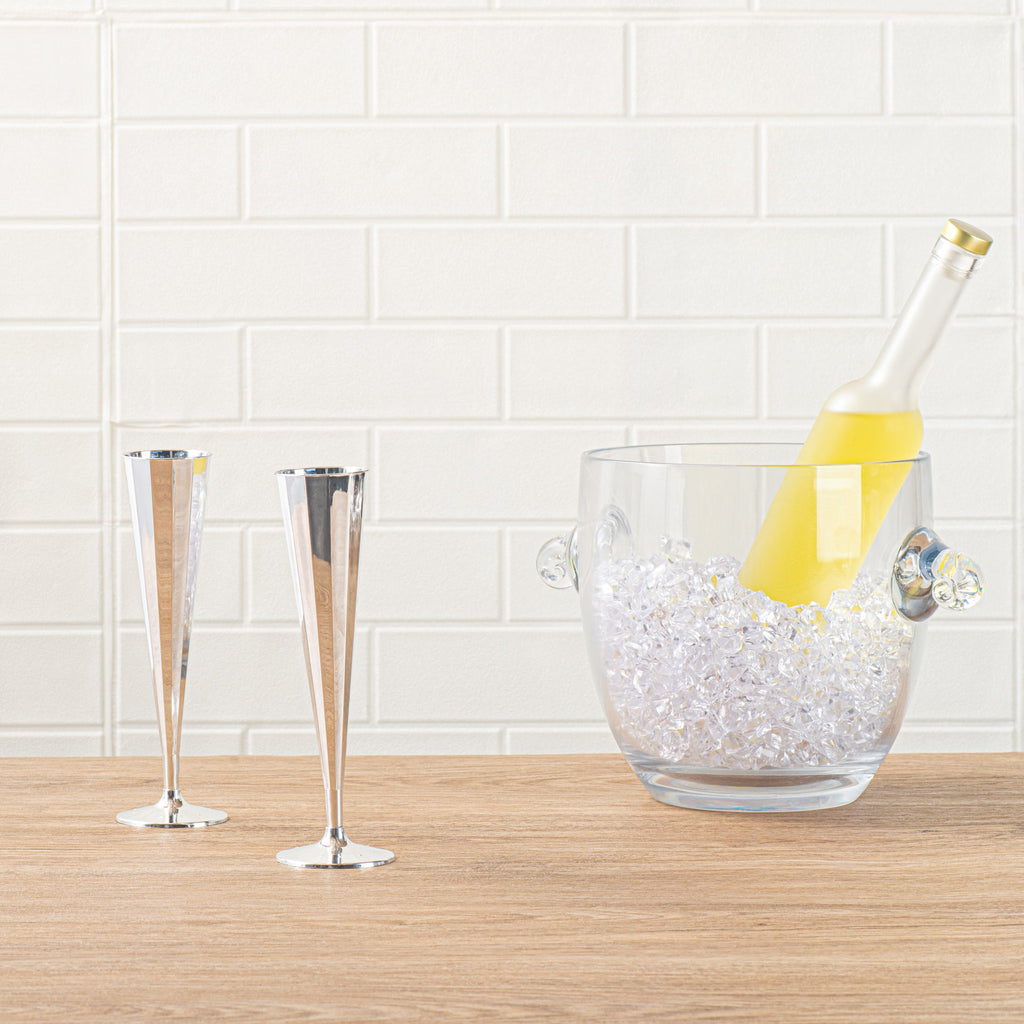 Bev Tek 5 oz Mirrored Plastic Champagne Flute - Vertical Cut - 2" x 2" x 8 1/2" - 25 count box