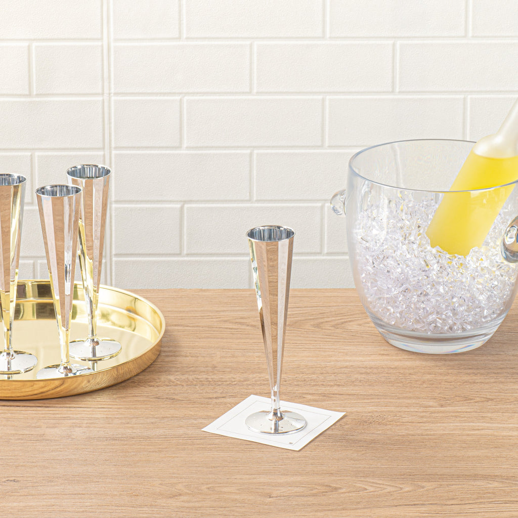 Bev Tek 5 oz Mirrored Plastic Champagne Flute - Vertical Cut - 2" x 2" x 8 1/2" - 25 count box