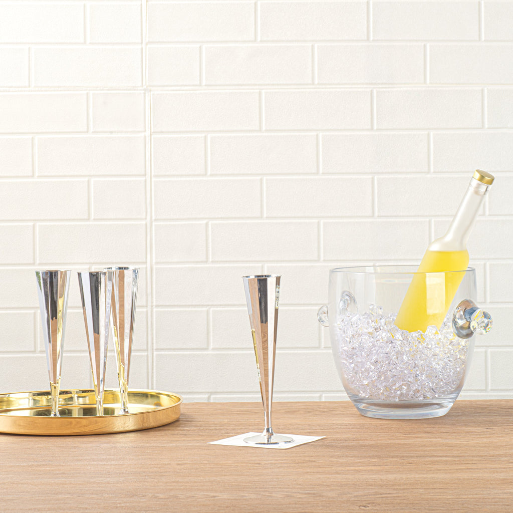 Bev Tek 5 oz Mirrored Plastic Champagne Flute - Vertical Cut - 2" x 2" x 8 1/2" - 25 count box