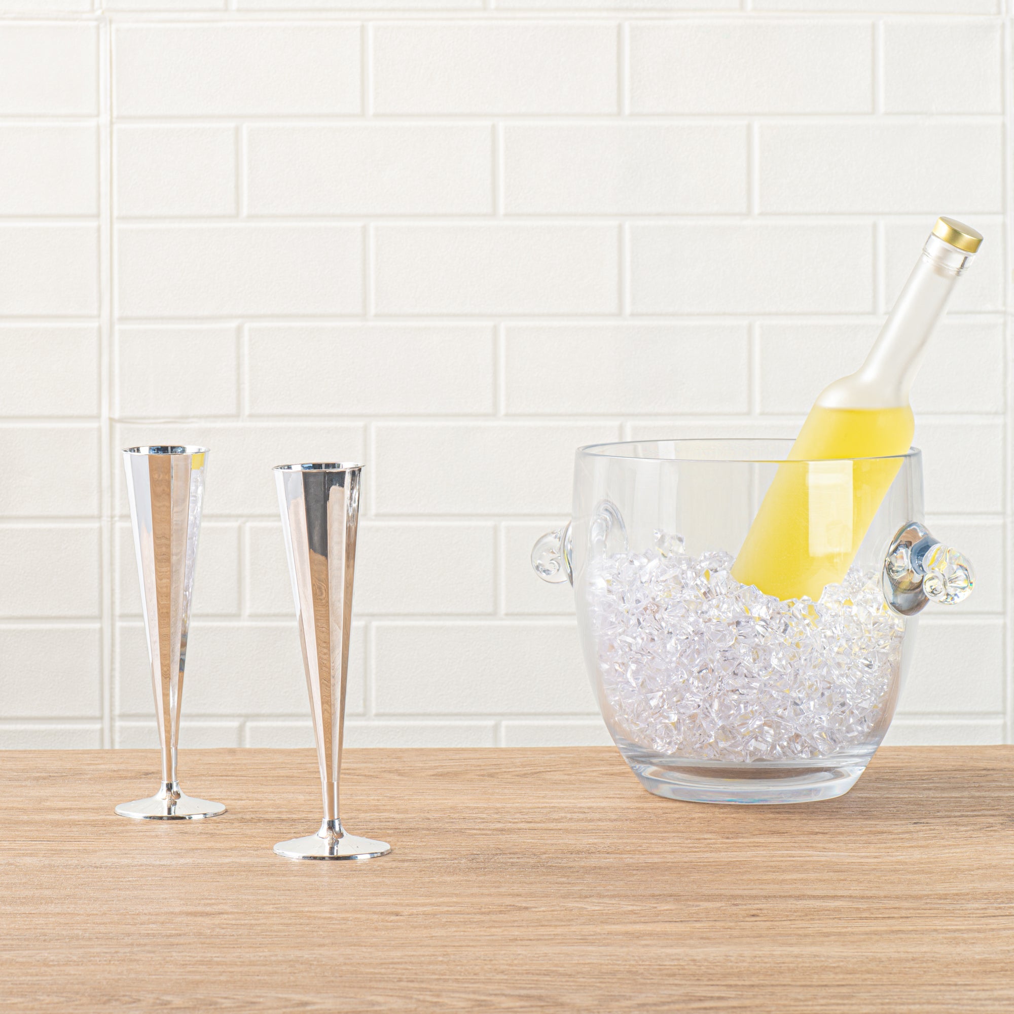 Bev Tek 5 oz Mirrored Plastic Champagne Flute - Vertical Cut - 2" x 2" x 8 1/2" - 100 count box