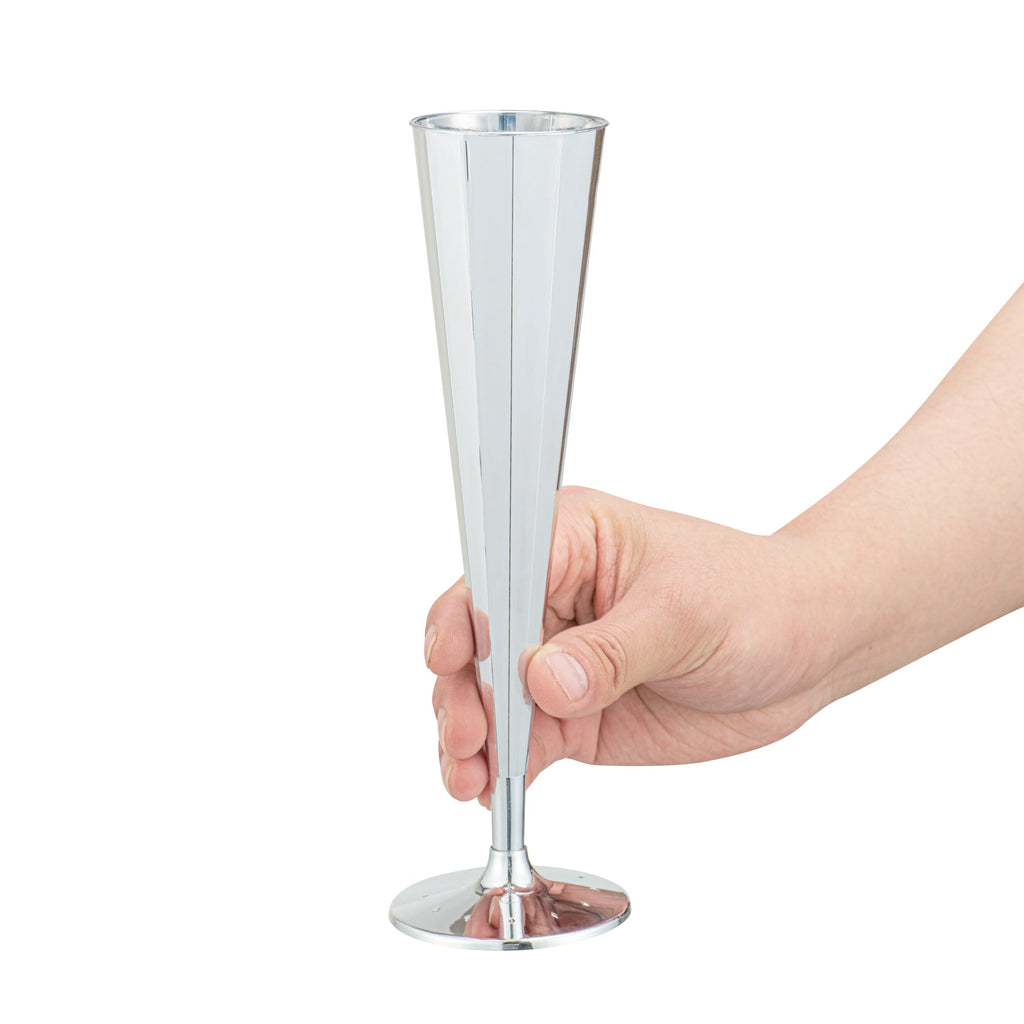 Bev Tek 5 oz Mirrored Plastic Champagne Flute - Vertical Cut - 2" x 2" x 8 1/2" - 100 count box