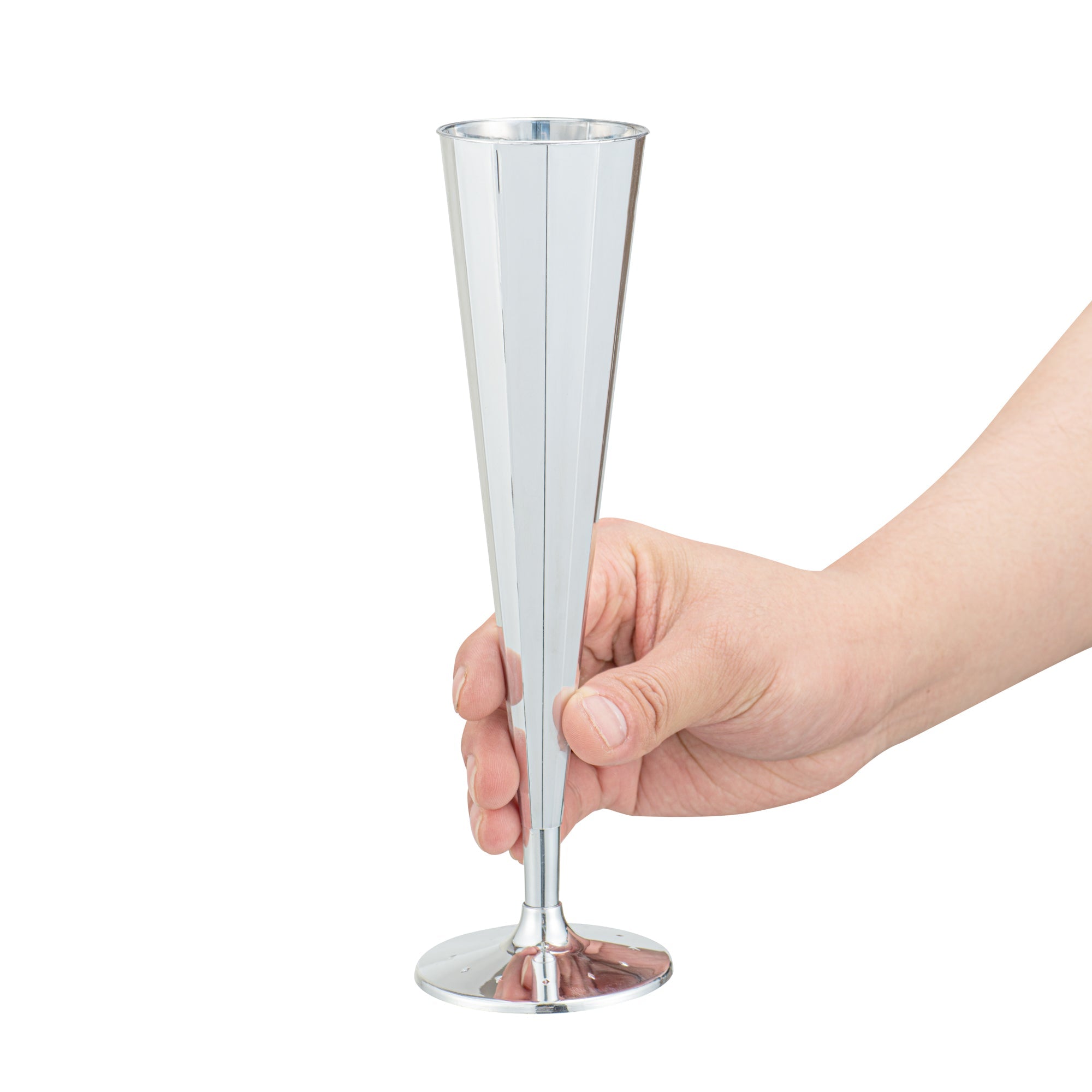 Bev Tek 5 oz Mirrored Plastic Champagne Flute - Vertical Cut - 2" x 2" x 8 1/2" - 100 count box