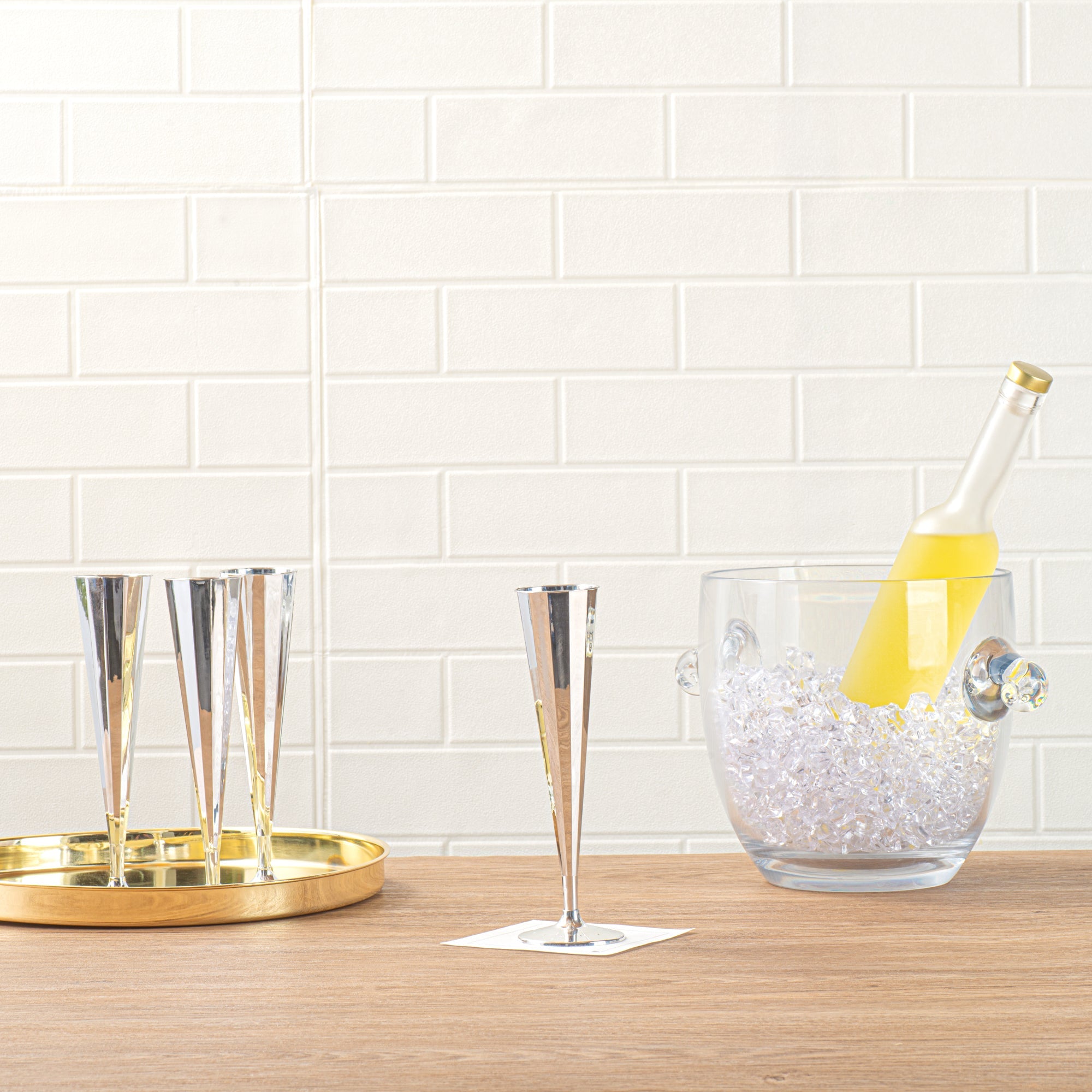 Bev Tek 5 oz Mirrored Plastic Champagne Flute - Vertical Cut - 2" x 2" x 8 1/2" - 100 count box