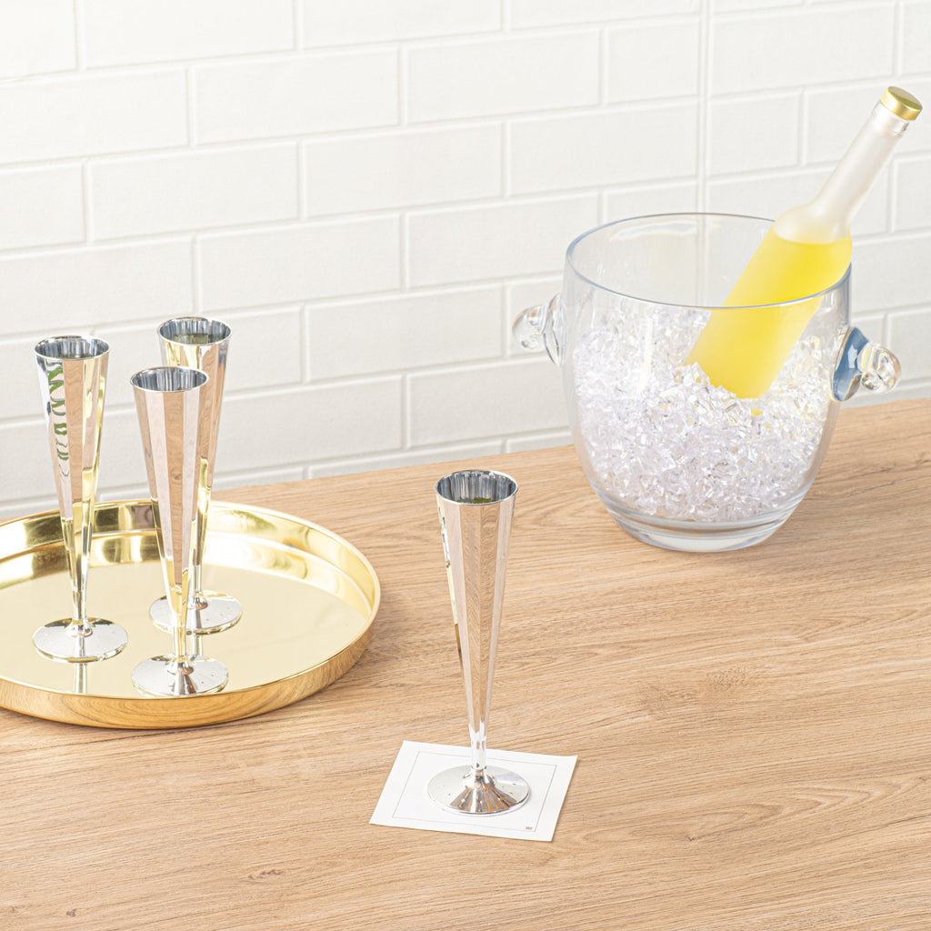 Bev Tek 5 oz Mirrored Plastic Champagne Flute - Vertical Cut - 2" x 2" x 8 1/2" - 100 count box