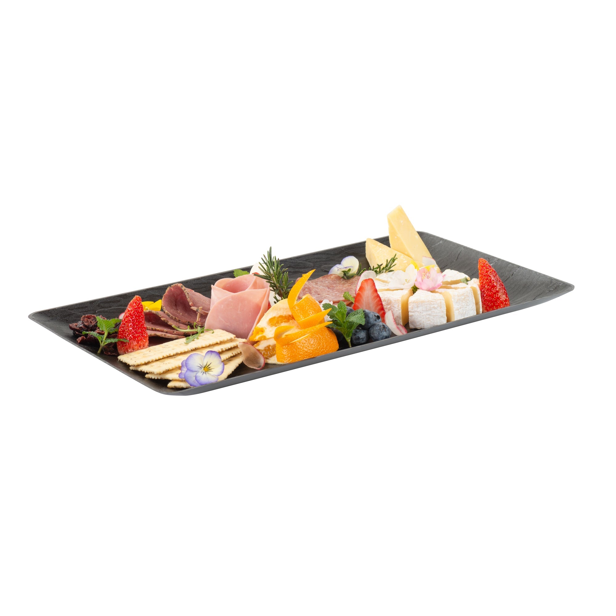 Maxi Serve Rectangle Matte Black Plastic Plate - 17" x 9" - 25 count box