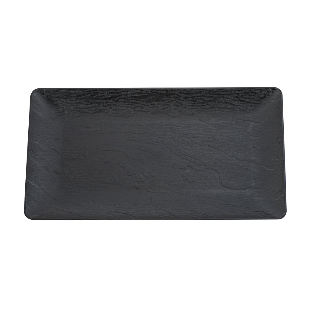 Maxi Serve Rectangle Matte Black Plastic Plate - 17" x 9" - 25 count box