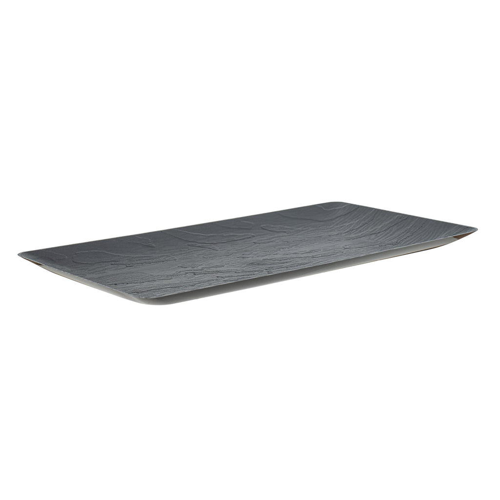 Maxi Serve Rectangle Matte Black Plastic Plate - 17" x 9" - 100 count box