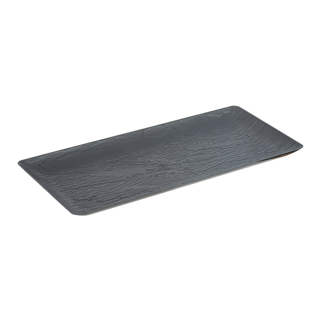 Maxi Serve Rectangle Matte Black Plastic Plate - 14 1/4" x 6 1/4" - 25 count box