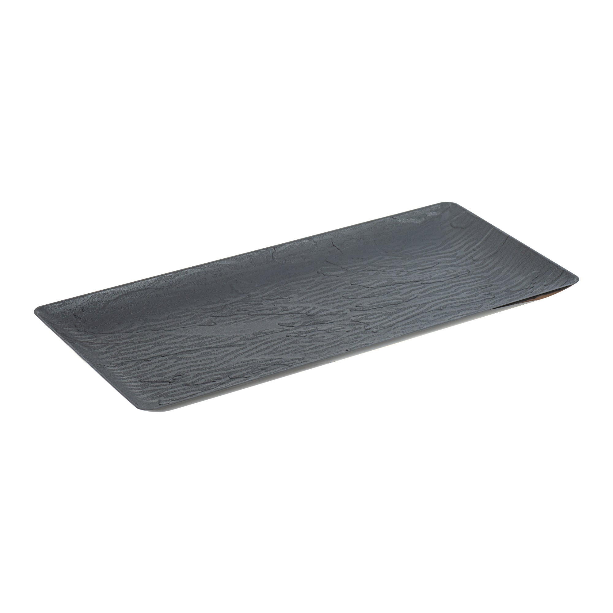 Maxi Serve Rectangle Matte Black Plastic Plate - 14 1/4" x 6 1/4" - 25 count box