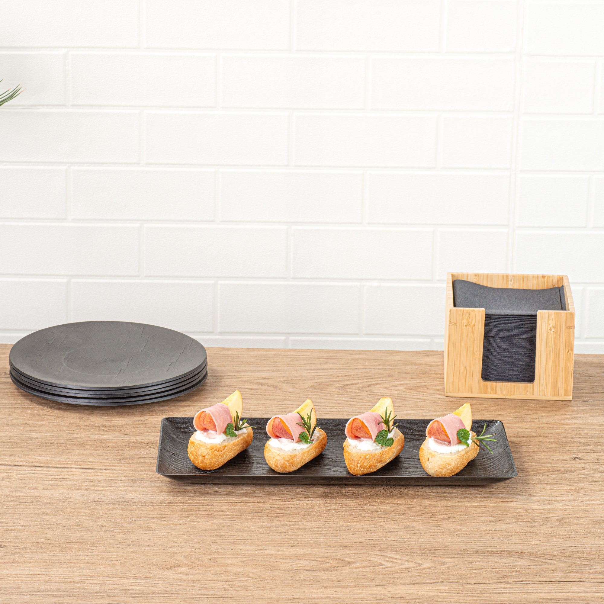 Maxi Serve Rectangle Matte Black Plastic Plate - 14 1/4" x 6 1/4" - 25 count box