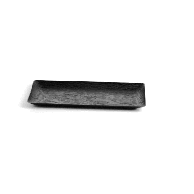 Maxi Serve Rectangle Matte Black Plastic Plate - 14 1/4" x 6 1/4" - 25 count box