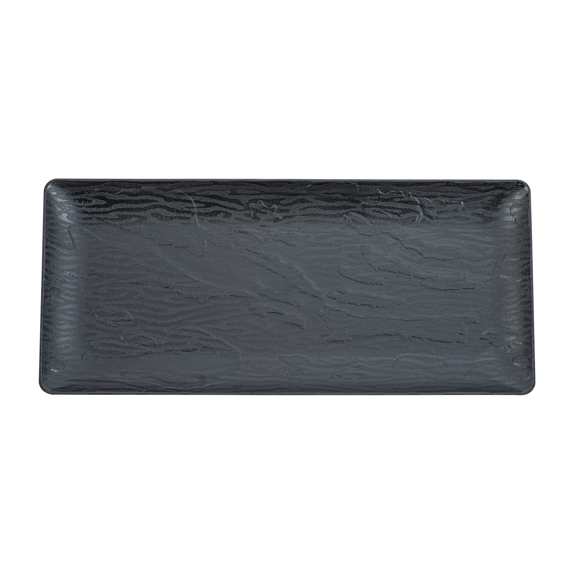 Maxi Serve Rectangle Matte Black Plastic Plate - 14 1/4" x 6 1/4" - 25 count box