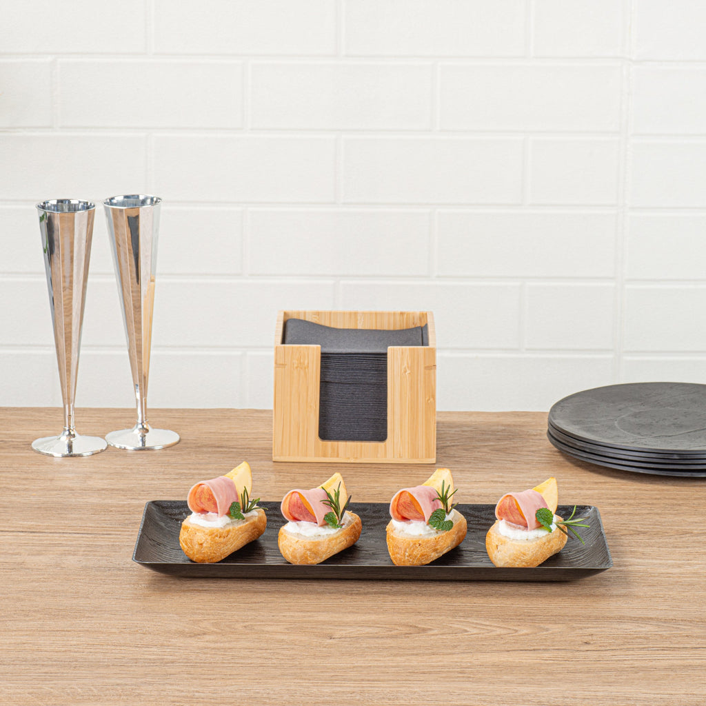Maxi Serve Rectangle Matte Black Plastic Plate - 14 1/4" x 6 1/4" - 25 count box