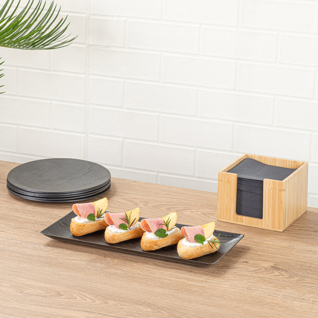 Maxi Serve Rectangle Matte Black Plastic Plate - 14 1/4" x 6 1/4" - 25 count box