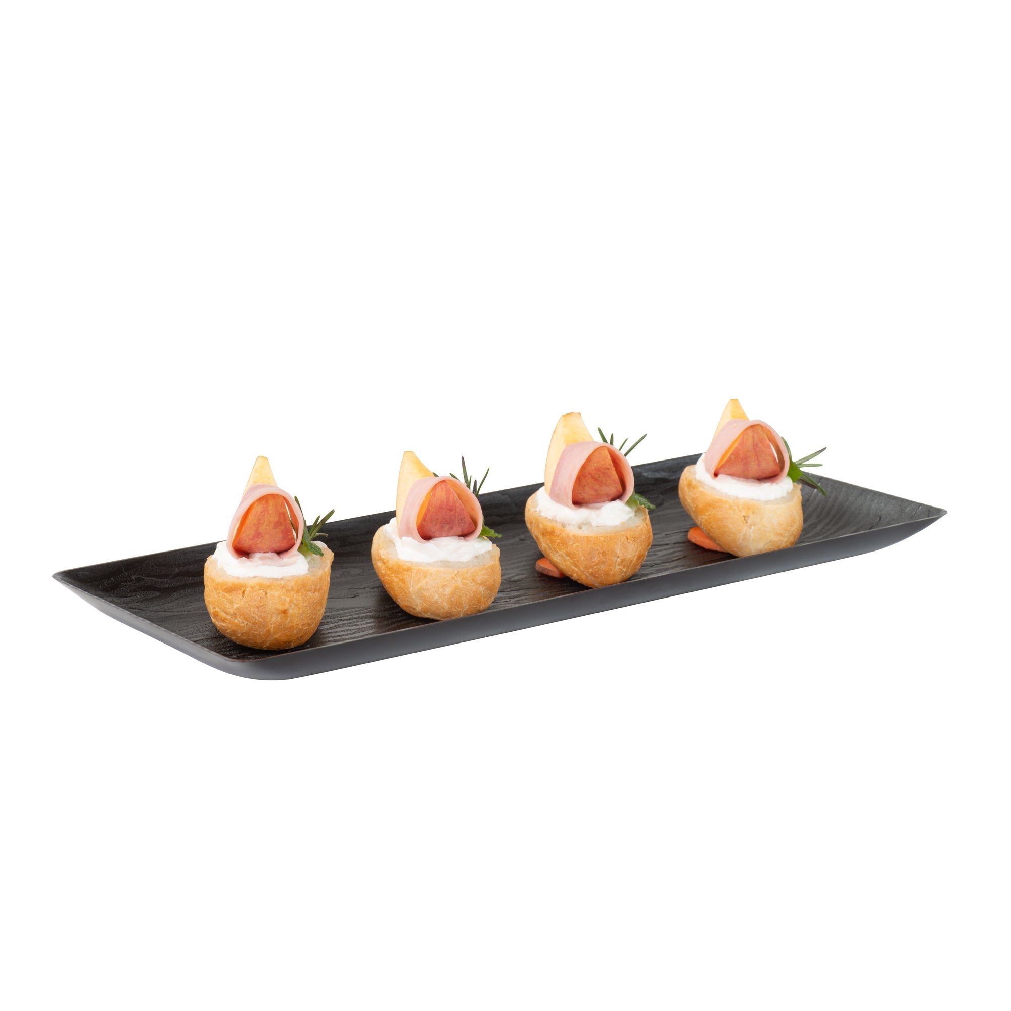 Maxi Serve Rectangle Matte Black Plastic Plate - 14 1/4" x 6 1/4" - 100 count box