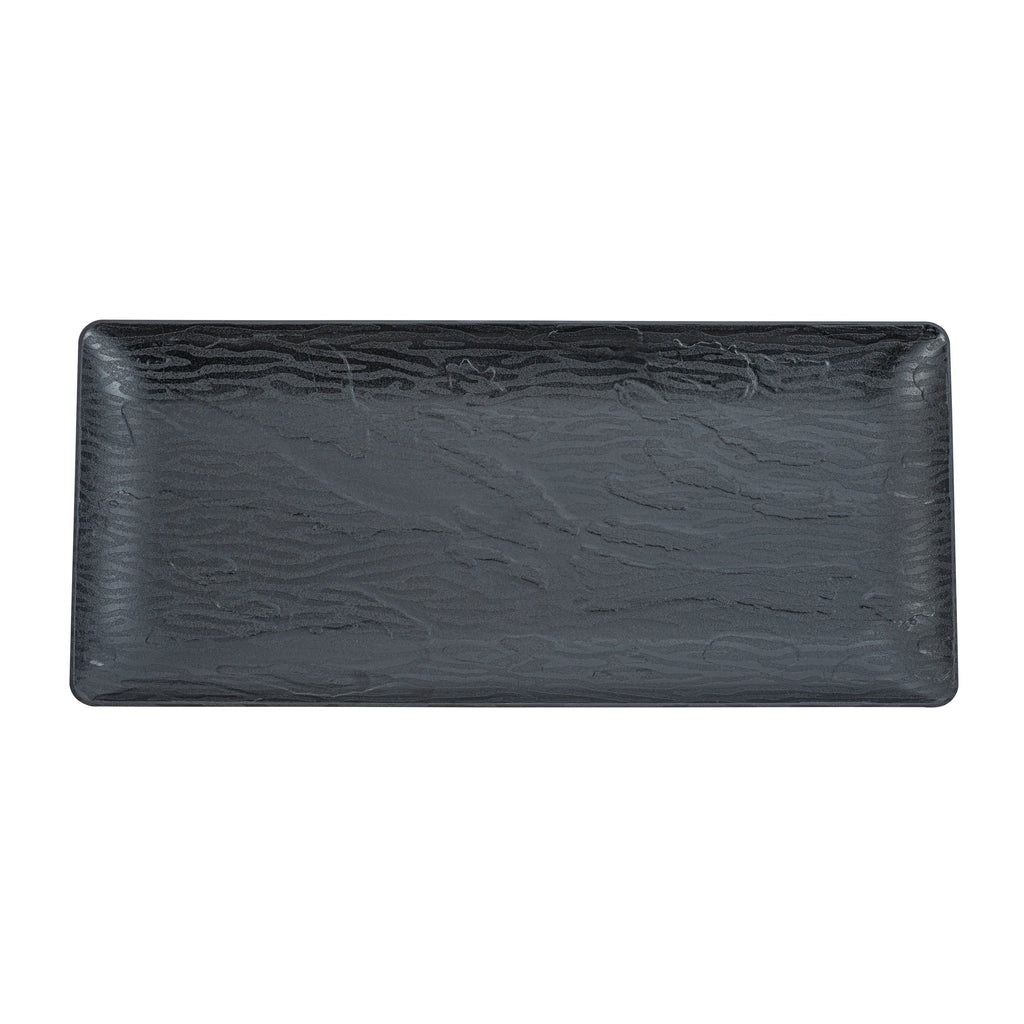Maxi Serve Rectangle Matte Black Plastic Plate - 14 1/4" x 6 1/4" - 100 count box