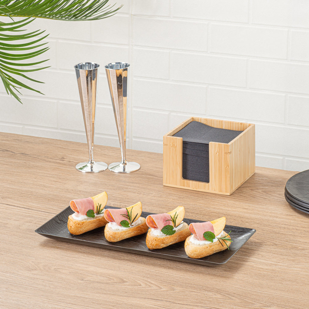 Maxi Serve Rectangle Matte Black Plastic Plate - 14 1/4" x 6 1/4" - 100 count box