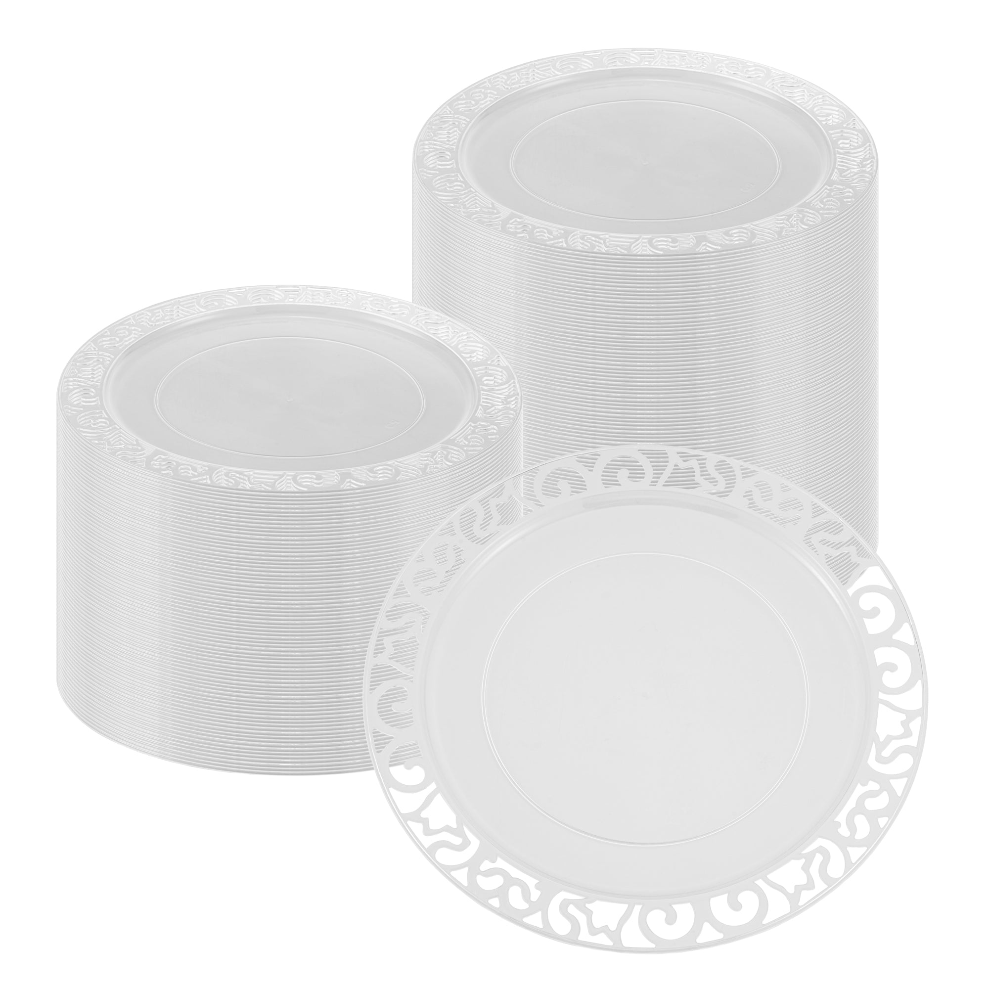 Maxi Serve Round Clear Plastic Plate - with Lace Rim - 11 3/4" x 11 3/4" - 25 count box