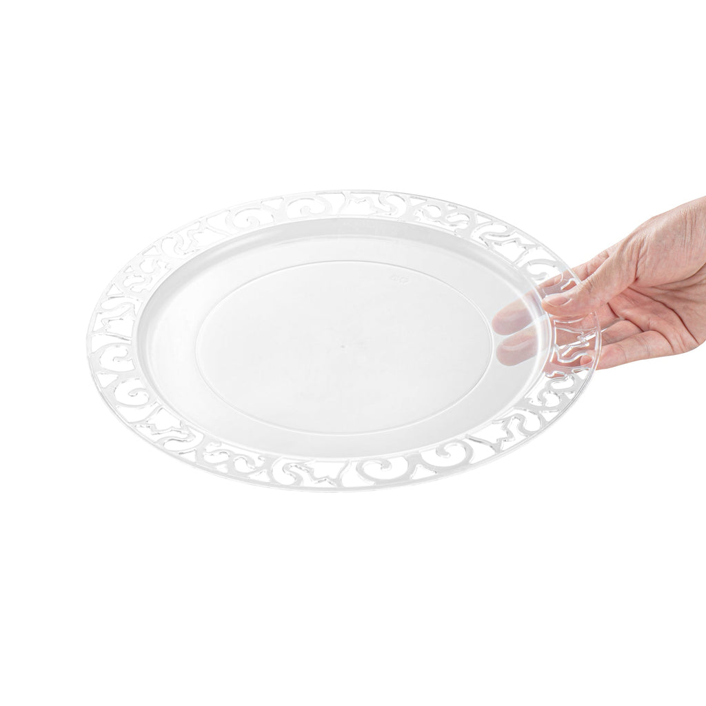 Maxi Serve Round Clear Plastic Plate - with Lace Rim - 11 3/4" x 11 3/4" - 100 count box